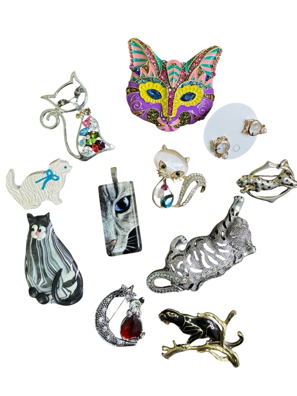 Assorted Cat-Themed Jewelry Lot Bundle